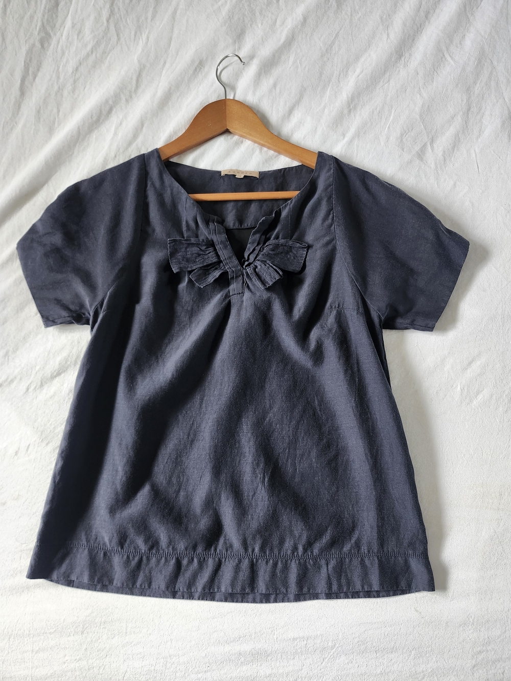 Sandro Silk Lining Navy Bow-Neck Top